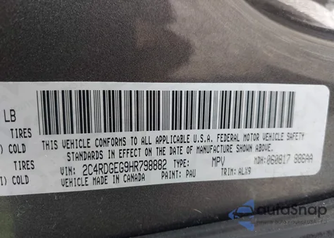 2017 Dodge Grand Caravan Gt from USA, damaged, VIN 2C4RDGEG9HR798882